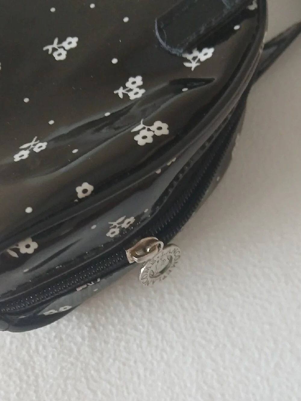 Vintage 80s Lancome Black Floral Patent Leather Dome Cosmetic Bag